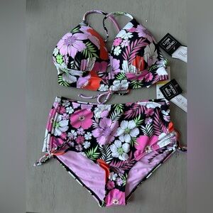Salt + Cove Pink Floral High Waist Bikini Set sz M